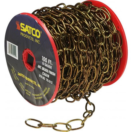 8 Ga. Chain - Antique Brass Finish - 100 ft. to Reel - 1 Reel To Master - 35lbs Max