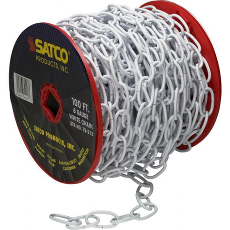 8 Ga. Chain - White Finish - 100 ft. to Reel - 1 Reel To Master - 35lbs Max