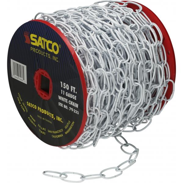 11 Ga. Chain - White Finish - 50 yd. (150 ft.) to Reel - 1 Reel to Master - 15lbs Max