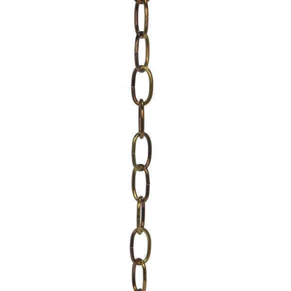 8 Ga. Chain - Antique Brass Finish - 1 yd. Len - 11/2 in. - Link Len - 7/8 in. - Link Wid - 1/8 in. - Thick - 100 yd./Ctn - 35lbs Max