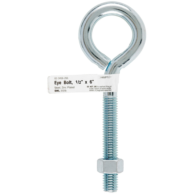 Hampton 1/2 in. X 6 in. L Zinc-Plated Steel Eyebolt Nut Included