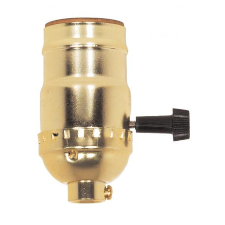 Hi-Low Turn Knob Socket For Standard A Type Household Bulb - 6/32 Mandrel - 1/8 IPS - Aluminum - Brite Gilt Finish - 250W - 250V