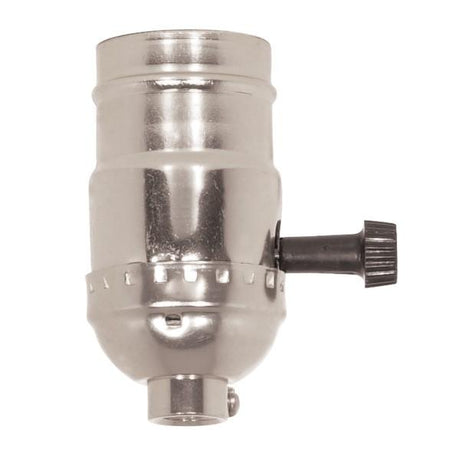 Hi-Low Turn Knob Socket For Standard A Type Household Bulb - 6/32 Mandrel - 1/8 IPS - Aluminum - Nickel Finish - 250W - 250V