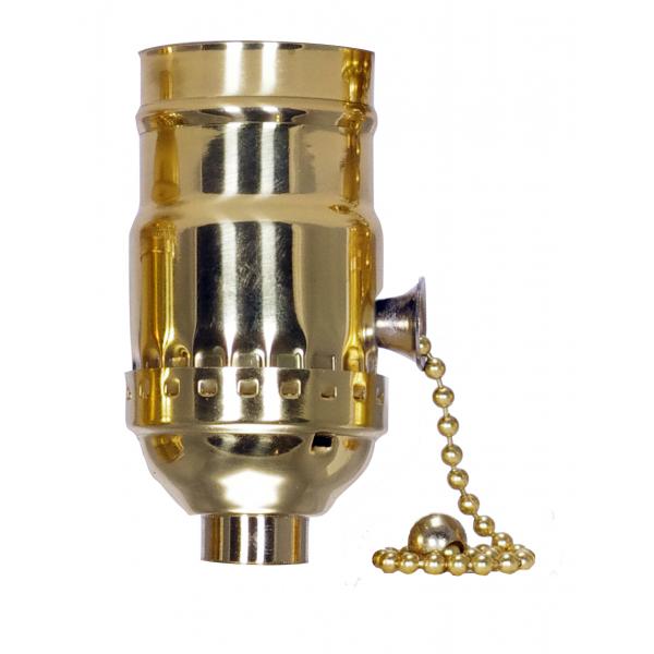 On-Off Pull Chain Socket - 1/8 IPS - 3 Piece Stamped Solid Brass - Polished Brass Finish - 660W - 250V