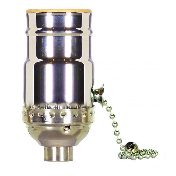 On-Off Pull Chain Socket - 1/8 IPS - 3 Piece Stamped Solid Brass - Polished Nickel Finish - 660W - 250V