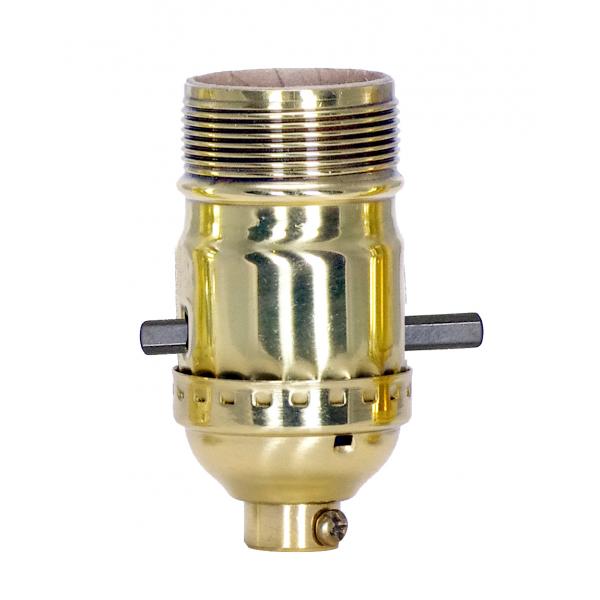 On-Off Push Thru Socket - 1/8 IPS - 3 Piece Stamped Solid Brass - Polished Brass Finish - 660W - 250V - Uno Thread