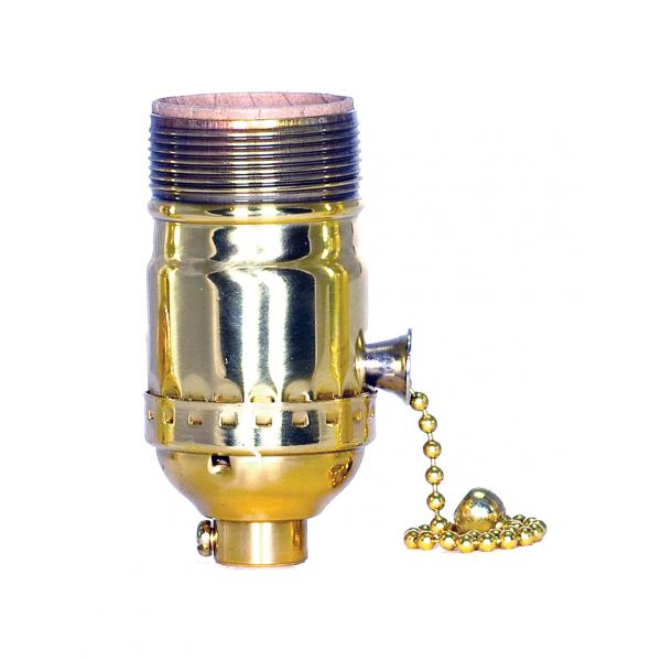 On-Off Pull Chain Socket - 1/8 IPS - 3 Piece Stamped Solid Brass - Polished Brass Finish - 660W - 250V - Uno Thread