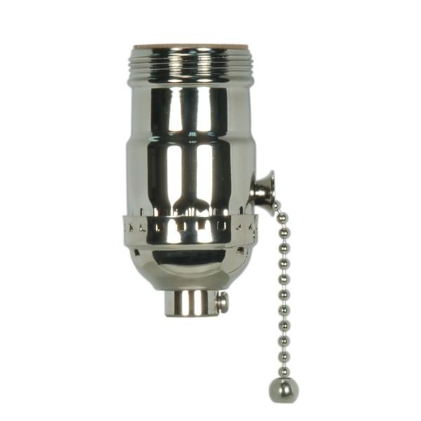 On-Off Pull Chain Socket - 1/8 IPS - 3 Piece Stamped Solid Brass - Polished Nickel Finish - 660W - 250V - Uno Thread