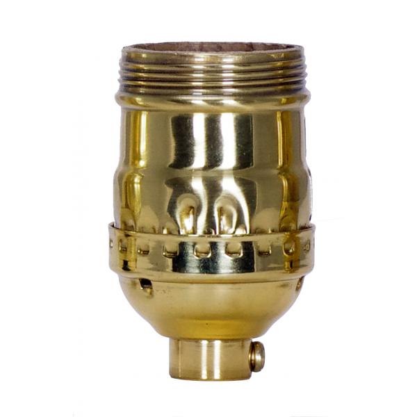 Short Keyless Socket - 1/8 IPS - 3 Piece Stamped Solid Brass - Polished Brass Finish - 660W - 250V - Uno Thread