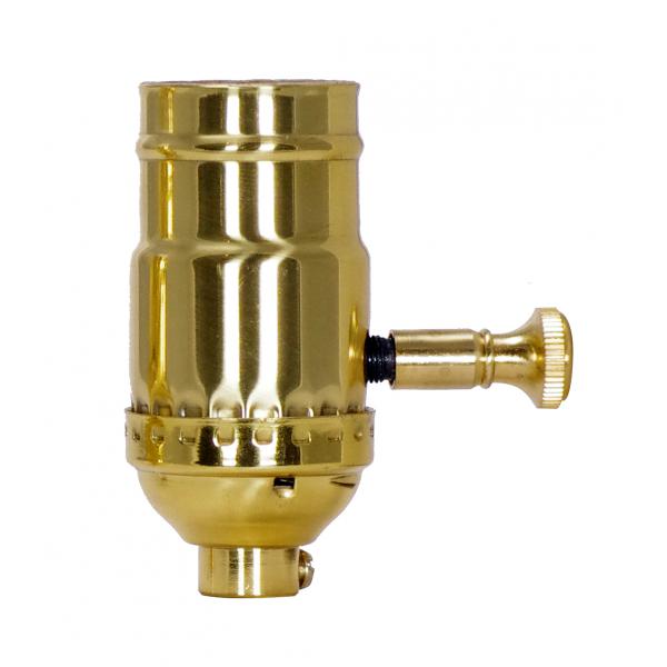 150W Full Range Turn Knob Dimmer Socket - 1/8 IPS - 3 Piece Stamped Solid Brass - Polished Brass Finish - 120V