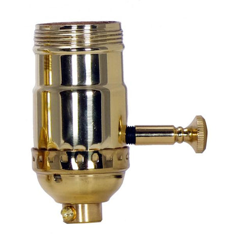 150W Full Range Turn Knob Dimmer Socket - 1/8 IPS - 3 Piece Stamped Solid Brass - Polished Brass Finish - 120V - Uno Thread