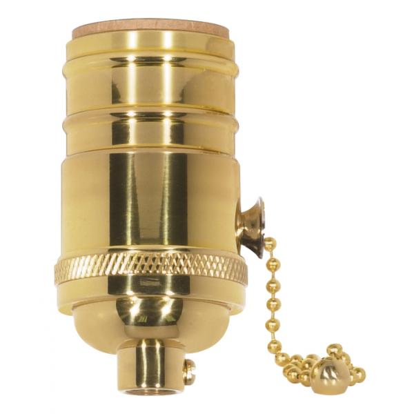 On-Off Pull Chain Socket - 1/8 IPS - 4 Piece Stamped Solid Brass - Polished Brass Finish - 660W - 250V