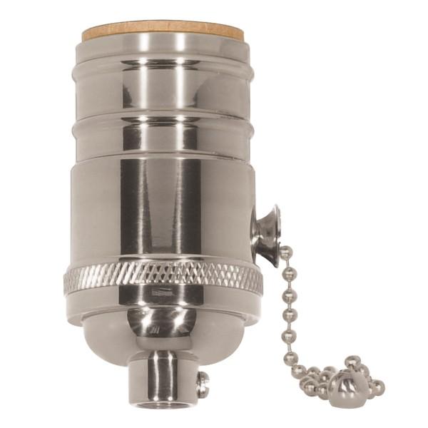 On-Off Pull Chain Socket - 1/8 IPS - 4 Piece Stamped Solid Brass - Polished Nickel Finish - 660W - 250V