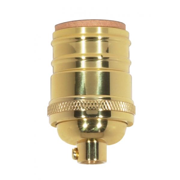 Short Keyless Socket - 1/8 IPS - 4 Piece Stamped Solid Brass - Polished Brass Finish - 660W - 250V