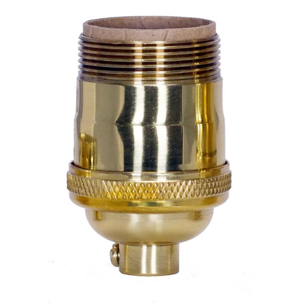 Short Keyless Socket - 1/8 IPS - 4 Piece Stamped Solid Brass - Polished Brass Finish - 660W - 250V - Uno Thread