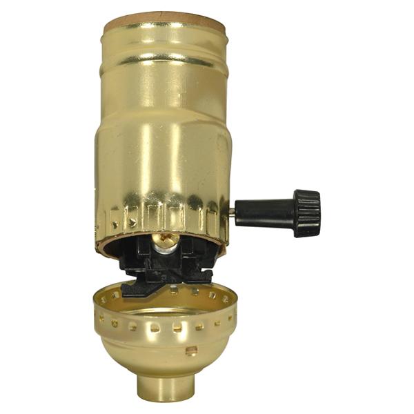 3-Way (2 Circuit) Turn Knob Socket With Removable Knob And Strain Relief - Aluminum - Brite Gilt Finish - 1/8 IPS - 250W - 250V