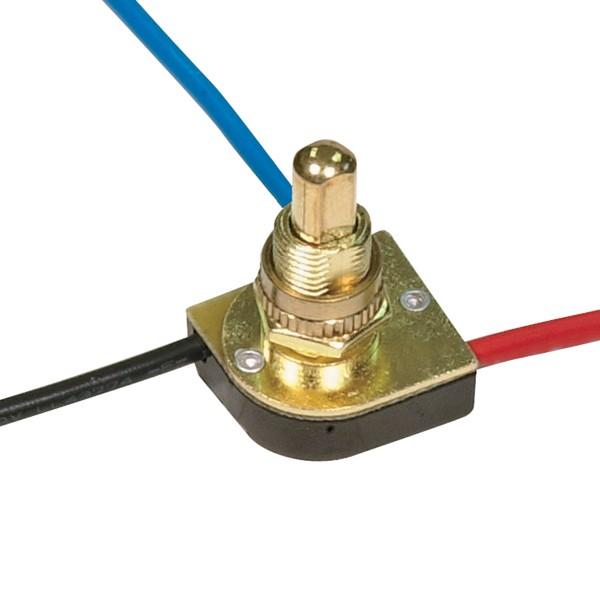 3-Way Metal Push Switch - 3/8" Metal Bushing - 2 Circuit - 4 Position (L-1, L-2, L1-2, Off) - 6A-125V, 3A-250V Rating - Brass Finish