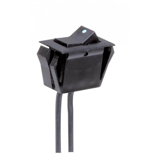 On-Off Phenolic Rocker Switch With White Dot - On-Off Function - Black Finish - Snap Bushing - 6" Leads - 15A-125V, 10A-250V Rating