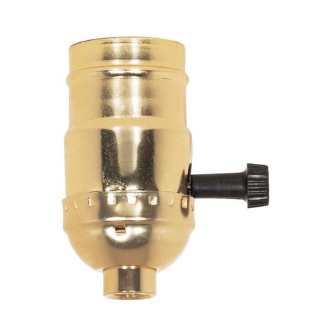 3-Way (2 Circuit) Turn Knob Socket With Removable Knob - 1/8 IPS - Aluminum - Brite Gilt Finish - 250W - 250V - Push-In Terminal