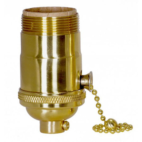 On-Off Pull Chain Socket - 1/8 IPS - 4 Piece Stamped Solid Brass - Polished Brass Finish - 660W - 250V - Uno Thread