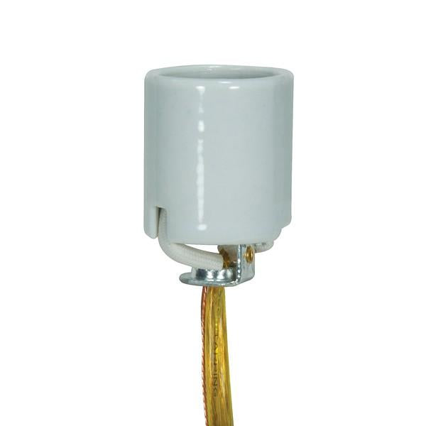 Keyless Porcelain Socket With 1/8 IPS - 3/8" Hickey - 72" 18/2 SPT-1 105C Gold W/ Grid - CSSNP Screw Shell - Glazed - 660W - 250V