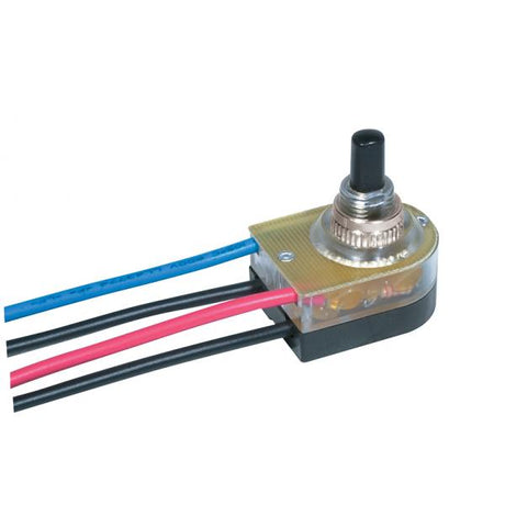 On-Off Lighted Push Switch - 3/8" Plastic Bushing - Single Circuit - 6A-125V, 3A-250V Rating - 6" Leads - Nickel Finish