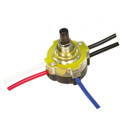 3-Way Lighted Push Switch, Plastic Bushing, 2 Circuit, 4 Position(L-1, L-2, L1-2, Off). Rated: 6A-125V, 3A-250V