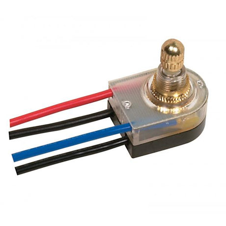 On-Off Lighted Rotary Switch - 3/8" Plastic Bushing - Single Circuit - 6A-125V, 3A-250V Rating - 6" Leads - Brass Finish