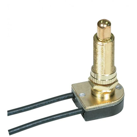 On-Off Metal Push Switch - 1-1/8" Metal Bushing - Single Circuit - 6A-125V, 3A-250V Rating - 6" Leads - Brass Finish