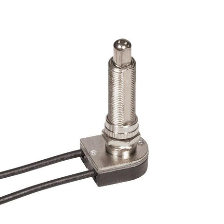 On-Off Metal Push Switch - 1-1/2" Metal Bushing - Single Circuit - 6A-125V, 3A-250V Rating - 6" Leads - Nickel Finish