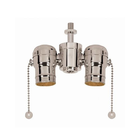 Medium Base Solid Brass Cluster Body - Polished Nickel Finish - 1/8 IP Nipple And Locknut Top - 1/4 IP Bottom - 250W - 250V