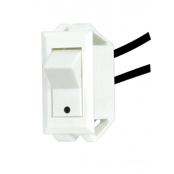 On-Off Phenolic Rocker Switch With White Dot - On-Off Function - White Finish - Snap Bushing - 6" Leads - 15A-125V, 10A-250V Rating