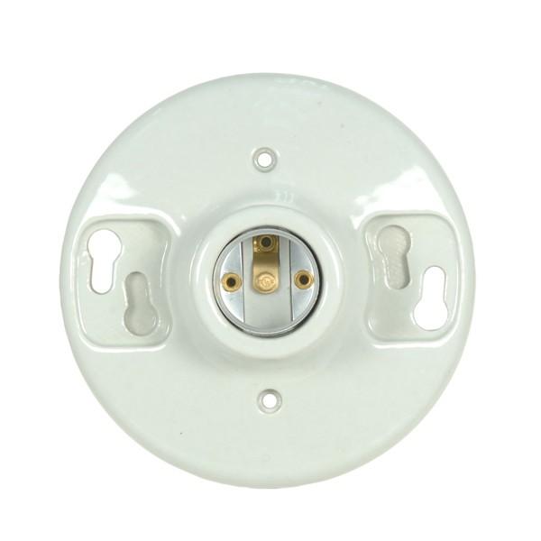 Keyless Glazed Porcelain Ceiling Receptacle - 4 Terminal - Screw Terminals - 4-3/8" Diameter - 660W - 250V