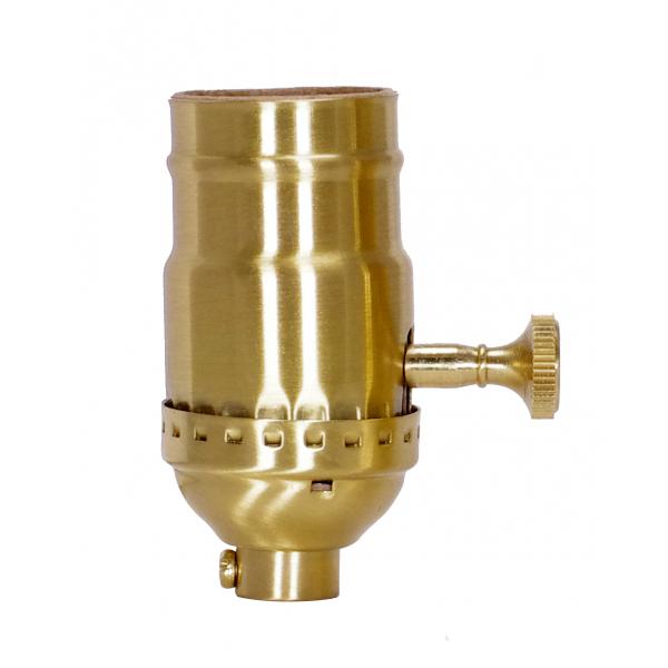 3-Way (2 Circuit) Turn Knob Socket With Removable Knob - 1/8 IPS - 3 Piece Stamped Solid Brass - Satin Brass Finish - 250W - 250V