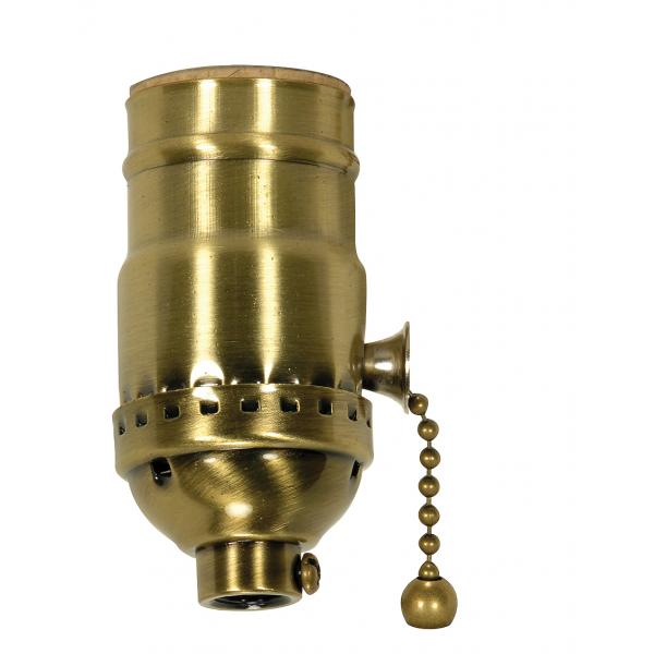 On-Off Pull Chain Socket - 1/8 IPS - 3 Piece Stamped Solid Brass - Satin Brass Finish - 660W - 250V