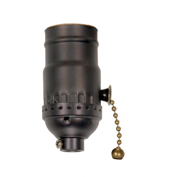 On-Off Pull Chain Socket - 1/8 IPS - 3 Piece Stamped Solid Brass - Dark Antique Brass Finish - 660W - 250V