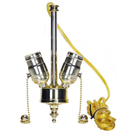 Medium Base 2-Light Pull Chain Cluster With Solid Brass Socket - Polished Brass Finish - 84" SPT-1 Clear Gold Wire - 660W - 250V