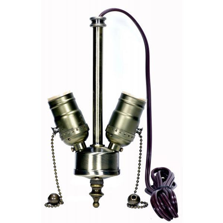 Medium Base 2-Light Pull Chain Cluster With Solid Brass Socket - Antique Brass Finish - 84" SPT-1 Brown Wire - 660W - 250V