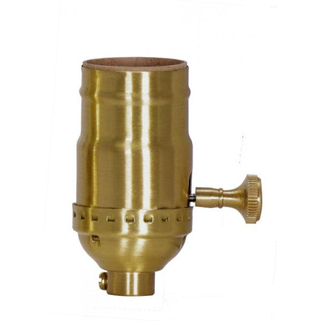 On-Off Turn Knob Socket With Removable Knob - 1/8 IPS - 3 Piece Stamped Solid Brass - Satin Brass Finish - 250W - 250V