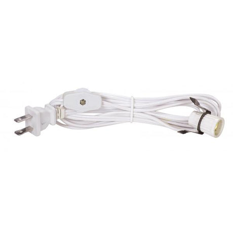 8 Foot #18 SPT-1 White Cord, Switch, And Plug (Switch 17" From Socket)