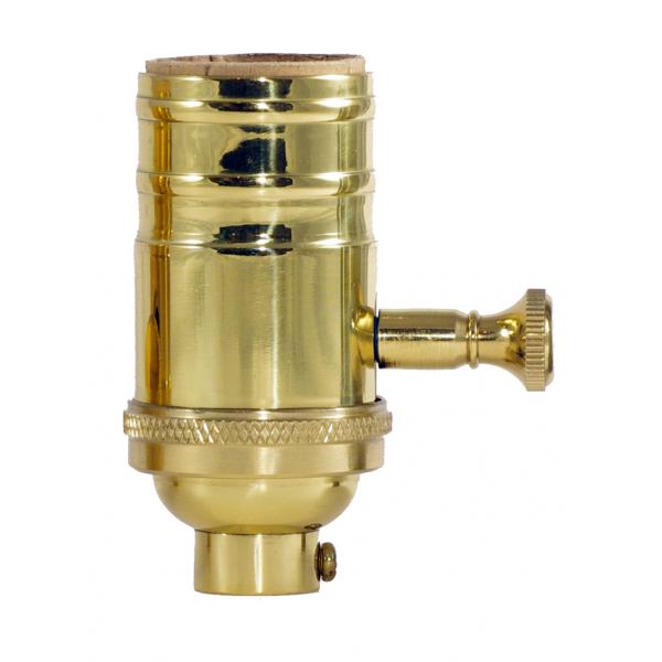 150W Full Range Turn Knob Dimmer Socket With Removable Knob - 1/4 IPS - 4 Piece Stamped Solid Brass - Polished Brass Finish - 120V