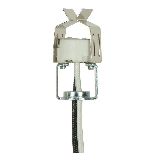 Round Halogen Socket - with spring clip - with 1/8 IP hickey