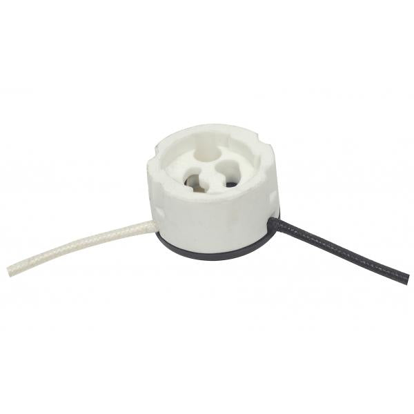 GX10 Round Porcelain Halogen Socket - 12" SF-1 200C Leads - 11/16" Height - 1-1/8" Diameter - Screw Holes 3/4" CC - 750W - 600V