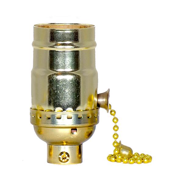 On-Off Pull Chain Socket - 1/4 IPS - Aluminum - Brite Gilt Finish - 660W - 250V