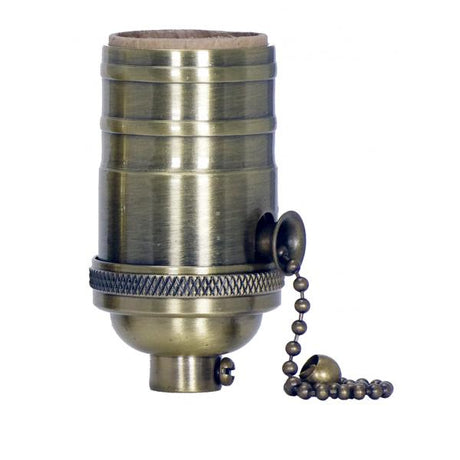 On-Off Pull Chain Socket - 1/8 IPS - 4 Piece Stamped Solid Brass - Antique Brass Finish - 660W - 250V