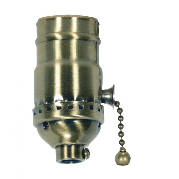 On-Off Pull Chain Socket - 1/8 IPS - 3 Piece Stamped Solid Brass - Antique Brass Finish - 660W - 250V