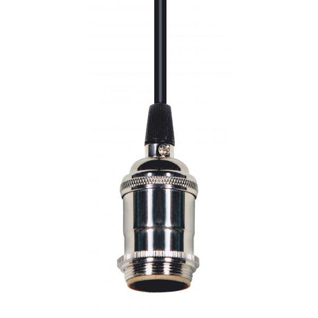 Medium base lampholder - 4pc. Solid brass - prewired - Uno ring - 6ft. 18/2 SVT Black Cord - Polished Nickel finish