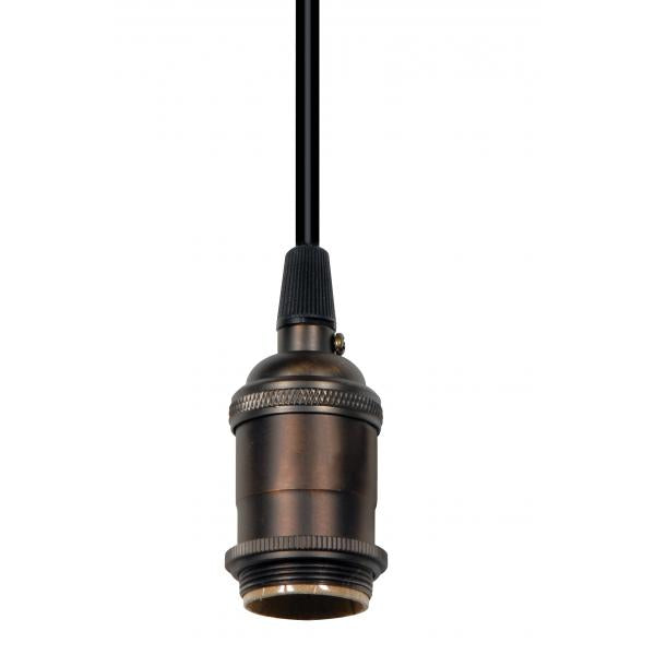 Medium base lampholder - 4pc. Solid brass - prewired - Uno ring - 10ft. 18/2 SVT Black Cord - Dark antique brass finish