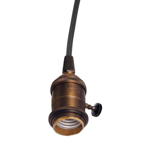 Medium base lampholder - 4pc. Solid brass - prewired - On/Off - Uno ring - 10ft. 18/2 SVT Black Cord - Dark antique brass finish