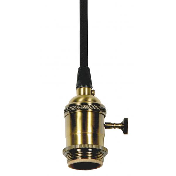 Medium base lampholder - 4pc. Solid brass - prewired - On/Off - Uno ring - 10ft. 18/2 SVT Black Cord - Antique brass finish